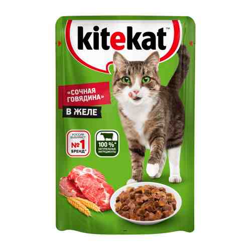 Корм влажный Kitekat Сочная говядина в желе со вкусом говядины для взрослых кошек 85 г арт. 3337408