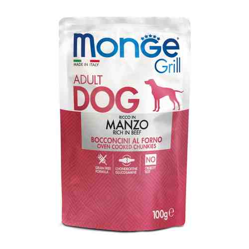 Корм влажный Monge Dog Grill Pouch с говядиной для собак 100 г арт. 3398145