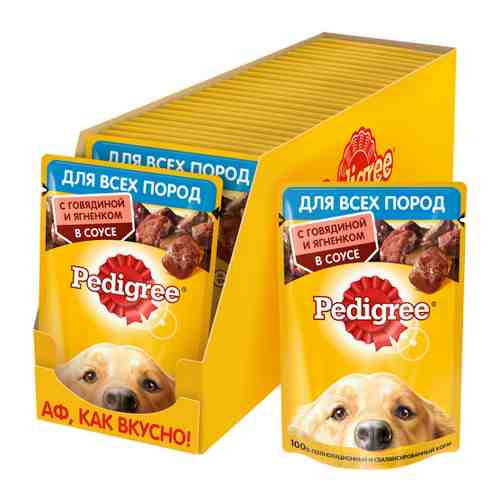 Корм влажный Pedigree в соусе с говядиной и ягненком для взрослых собак всех пород 28 штук по 85 г арт. 3406064