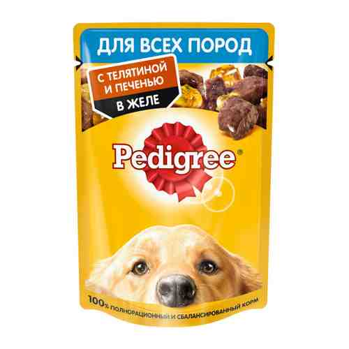 Корм влажный Pedigree в желе с телятиной и печенью для взрослых собак всех пород 85 г арт. 3406047