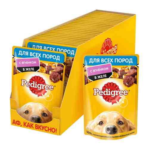 Корм влажный Pedigree в желе с ягненком для взрослых собак всех пород 28 штук по 85 г арт. 3406074