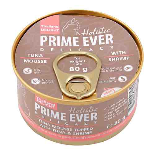 Корм влажный Prime Ever 2A Delicacy мусс с тунцом и креветками для кошек 80 г арт. 3429179