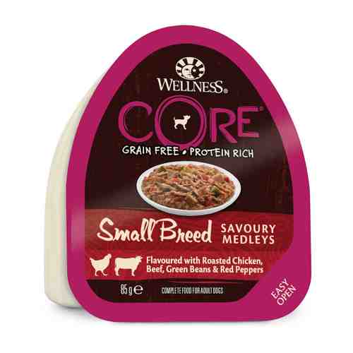 Корм влажный Wellness Core Small breed из курицы с говядиной фасолью и красным перцем для собак мелких пород 85 г арт. 3421220