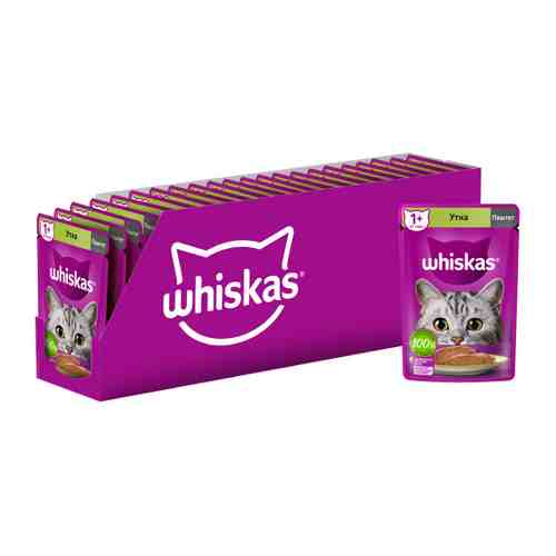 Корм влажный Whiskas полнорационный паштет с уткой для взрослых кошек 24 штуки по 75 г арт. 3456222
