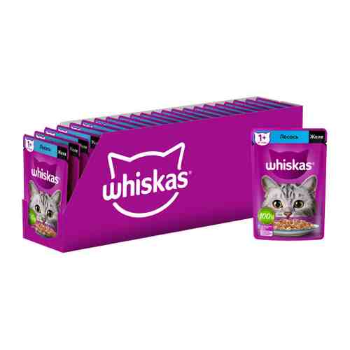 Корм влажный Whiskas полнорационный желе с лососем для взрослых кошек 28 штук по 75 г арт. 3456195