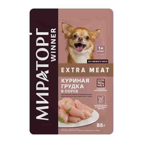 Корм влажный Winner Extra Meat с курицей в соусе для взрослых собак мелких пород с чувствительным пищеварением 85 г арт. 3520973