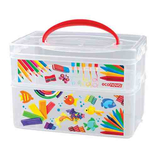 Коробка для хранения Эконова Art Box универсальная с ручкой и декором 2 секции бесцветная 245х160х165 мм арт. 3435143