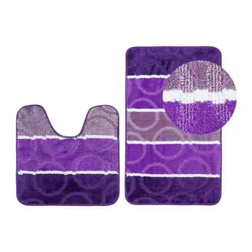 Коврик для ванной Аквалиния Twist полоска круги фиолетовый 2 штуки (45х45 см 45х75 см) арт. 3445592