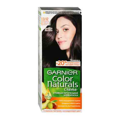 Крем-краска для волос Garnier Color Naturals Стойкая питательная с 3 маслами оттенок 3.12 Ледяной Темный Шатен 110 мл арт. 3458260