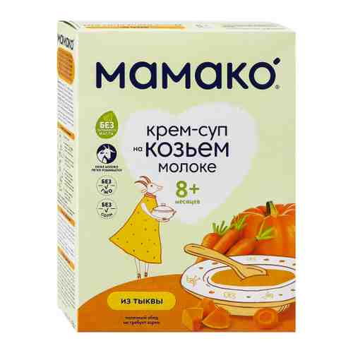 Крем-суп Мамако с тыквой на козьем молоке быстрорастворимый без сахара с 8 месяцев 150 г арт. 3342435