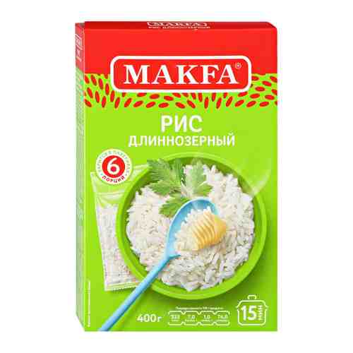 Крупа рис длиннозерный Makfa шлифованный 6 пакетиков по 66.5 г арт. 3332572