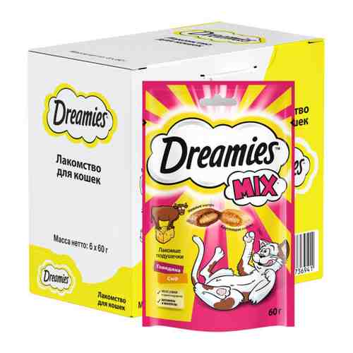 Лакомство Dreamies MIX с говядиной и сыром для кошек 6 штук по 60 г арт. 3390665