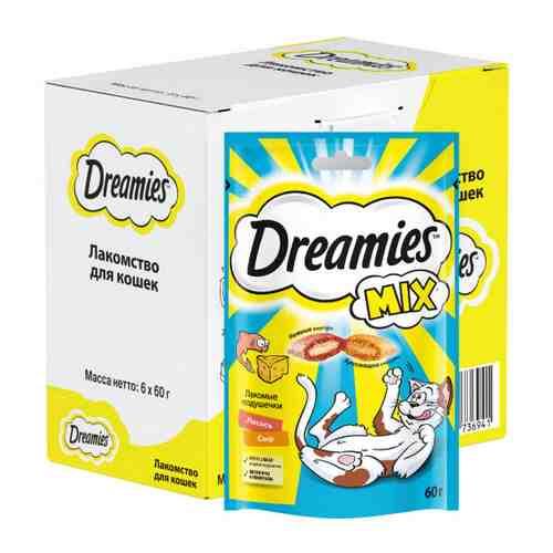 Лакомство Dreamies Mix с лососем и сыром для взрослых кошек 6 штук по 60 г арт. 3412053