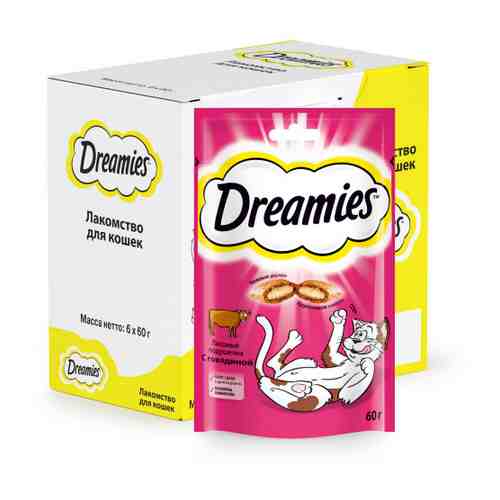 Лакомство Dreamies Подушечки с говядиной для кошек 6 штук по 60 г арт. 3399710
