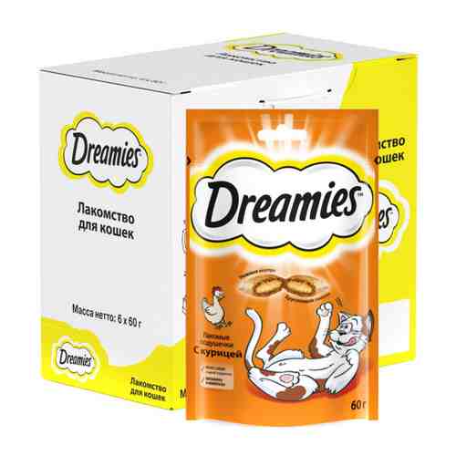 Лакомство Dreamies Подушечки с курицей для взрослых кошек 6 по 60 г арт. 3316124