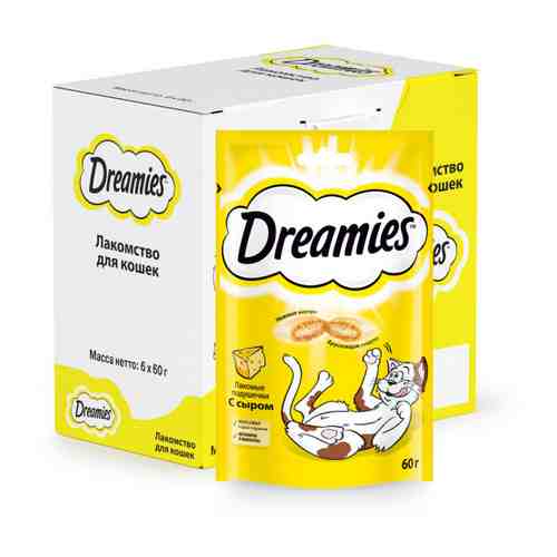Лакомство Dreamies Подушечки с сыром для взрослых кошек 6 штук по 60 г арт. 3315887