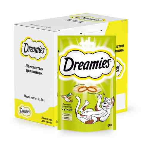 Лакомство Dreamies Подушечки с уткой для взрослых кошек 6 штук по 60 г арт. 3325385