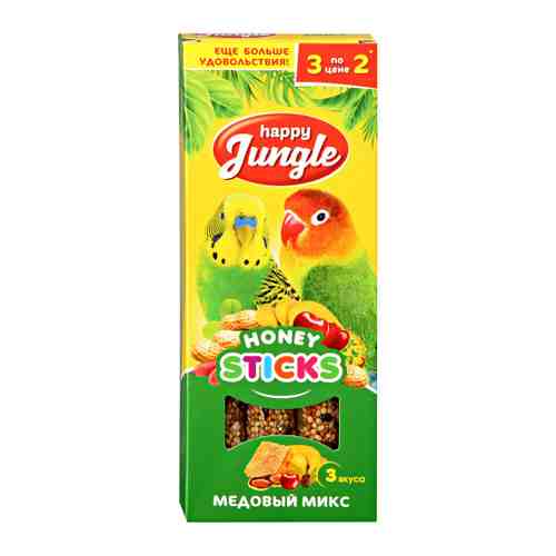 Лакомство Happy Jungle палочки микс 3 вкуса для попугаев и декоративных птиц 3 штуки по 90 г арт. 3451997