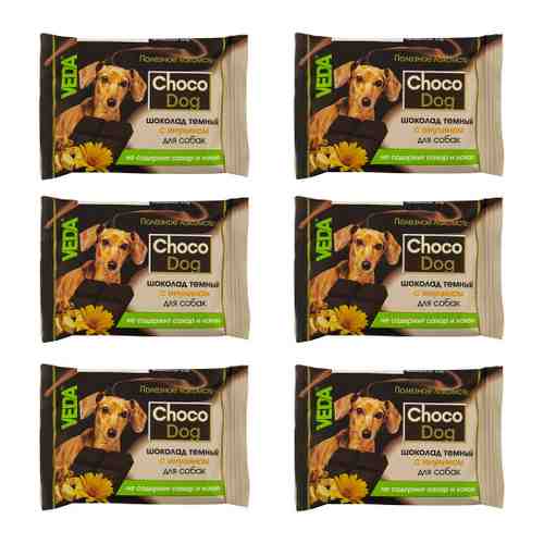 Лакомство Veda Choco Dog шоколад темный с альбумином для собак 6 штук по 15 г арт. 3496662