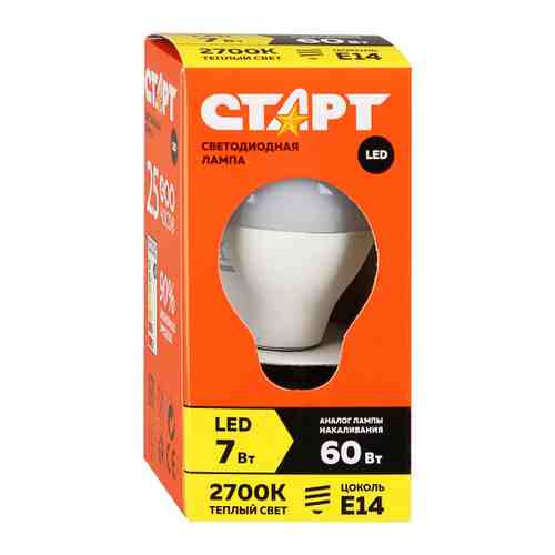 Лампа Старт Eco Led shpere E14 7W 2700K арт. 3384430