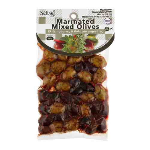 Оливки SIOURAS Marinated mixed olives Ассорти из маринованных оливок с орегано темьяном сладким перцем 250 г арт. 3502899