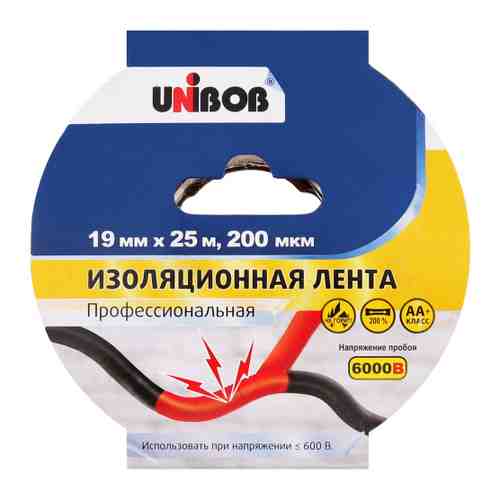 Лента клейкая Unibob профессиональная электроизоляционная черная 19 мм х 25 м арт. 3505838