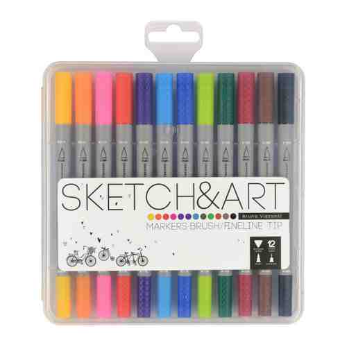 Маркеры Sketch&Art 12 цветов кисточка и линер (толщина линии 1.0 мм) арт. 3505770