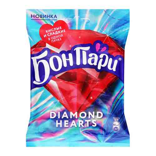 Мармелад Бон Пари Diamond Hearts жевательный с кислым и сладким вкусами 65 г арт. 3461942