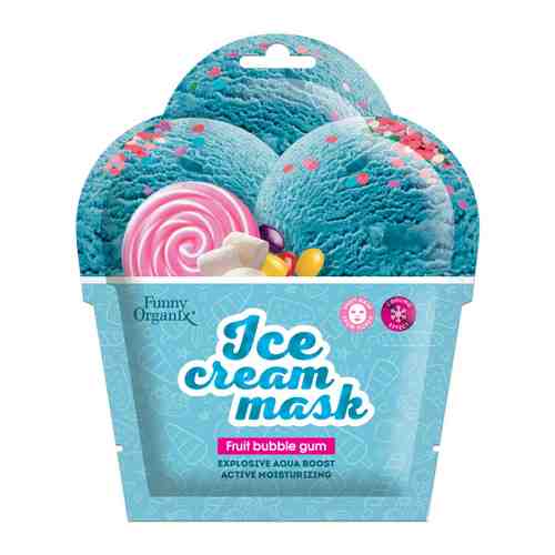 Маска-мороженое для лица Funny Organix Fruit Bubble Gum охлаждающая тканевая Ледяное увлажнение 22 г арт. 3427494