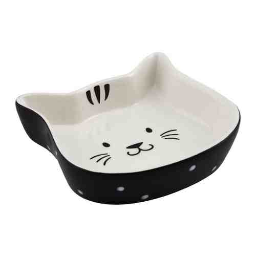 Миска КерамикАрт керамическая Мордочка кошки черная с белым для кошек 200 мл арт. 3474802