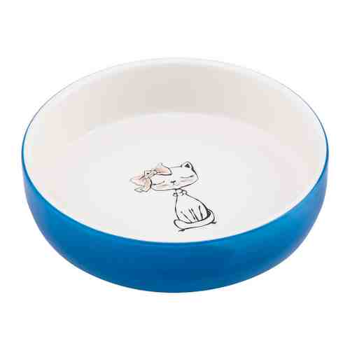 Миска КерамикАрт Кошка с бантиком керамическая голубая для кошек 370 мл арт. 3462458