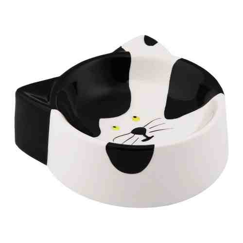 Миска КерамикАрт Мордочка кошки керамическая черно-белая для кошек 120 мл арт. 3462450