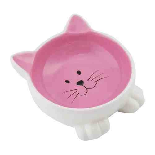 Миска КерамикАрт Мордочка кошки керамическая на ножках розовая для кошек 100 мл арт. 3462472