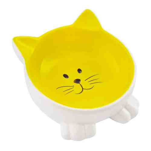 Миска КерамикАрт Мордочка кошки керамическая на ножках желтая для кошек 100 мл арт. 3462682