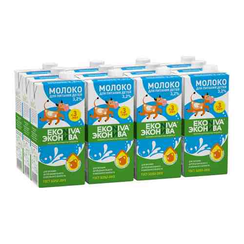 Молоко ЭкоНива ультрапастеризованное с 3 лет 3.2% 12 штук по 1 л арт. 3413573