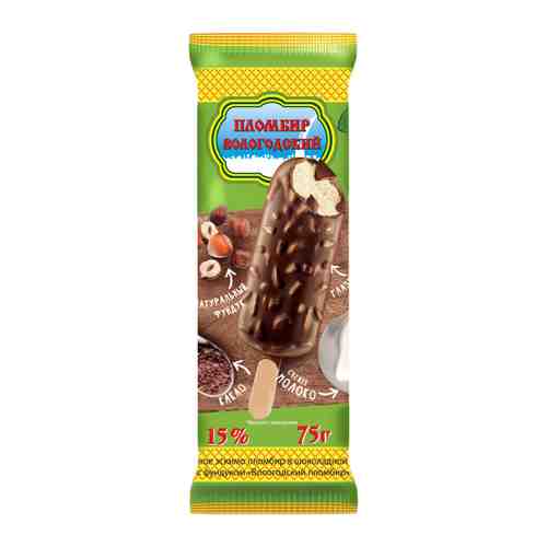 Мороженое Вологодский пломбир Эскимо в шоколадной глазури с фундуком 75 г арт. 3366801