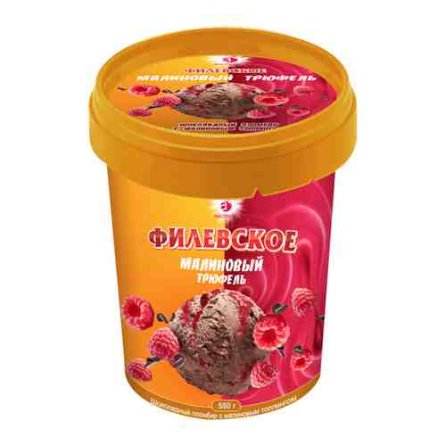 Мороженое Филевское пломбир шоколадный с кусочками шоколада и малиновым топингом 550 г арт. 3497062