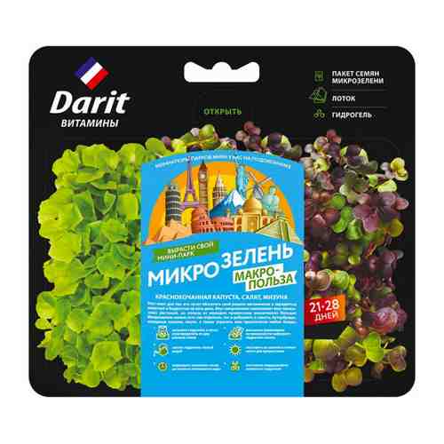 Набор Darit для выращивания Микрозелень краснокочанная капуст салат мизуна 3 г арт. 3511495