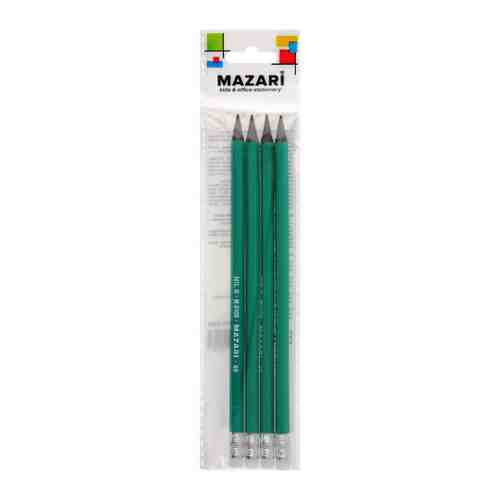 Набор карандашей Mazari чернографитных пластиковых с ластиком шестигранные (4 штуки) арт. 3488430