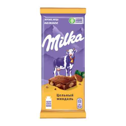 Шоколад Milka молочный с цельным миндалем 85 г арт. 3432905