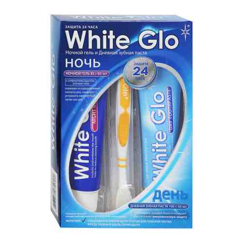 Набор White Glo зубная паста дневная 100 мл ночной гель 85 мл зубная щетка оранжевая арт. 3504765