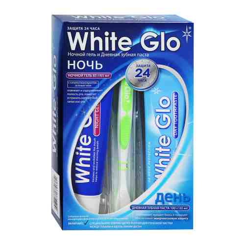 Набор White Glo зубная паста дневная 100 мл ночной гель 85 мл зубная щетка зеленая арт. 3504764