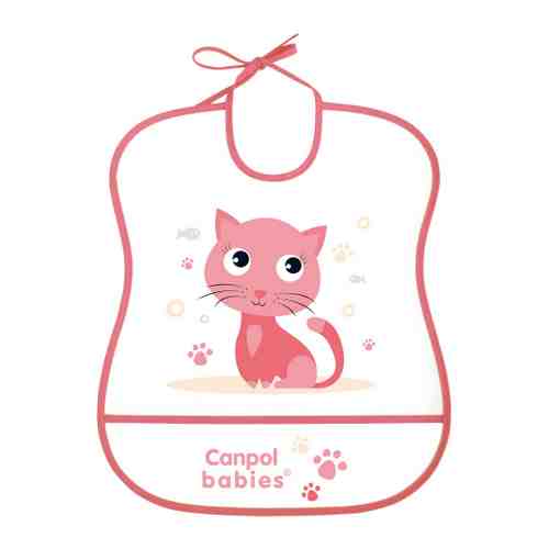 Нагрудник детский Canpol babies Котенок пластиковый мягкий от 6 месяцев розовый арт. 3382354