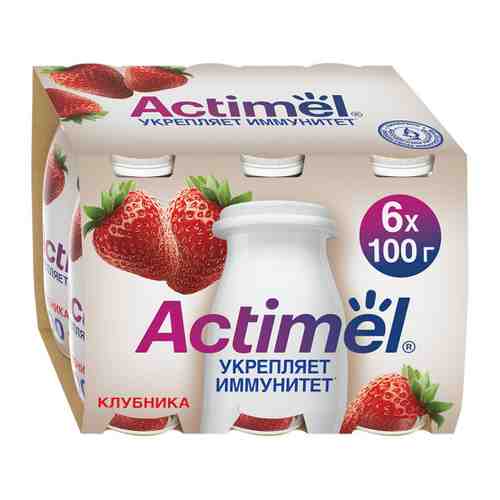 Кисломолочный напиток Actimel клубника 2.5% 6 штук по 100 г арт. 3151952