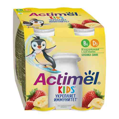 Напиток кисломолочный Actimel с клубникой и бананом 2.5% 4 штуки по 100 г арт. 3520962