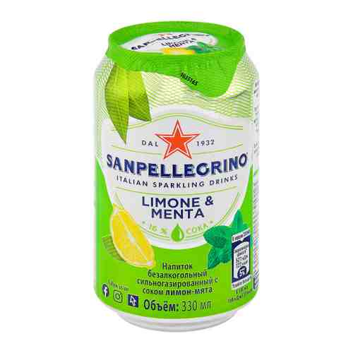 Напиток сокосодержащий SanPellegrino Лимон Мяты газированный 0.33 л арт. 3440874