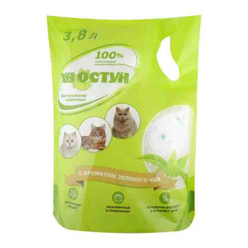 Наполнитель Хвостун силикагелевый с ароматом зеленого чая для домашних животных 3.8 л арт. 3408365