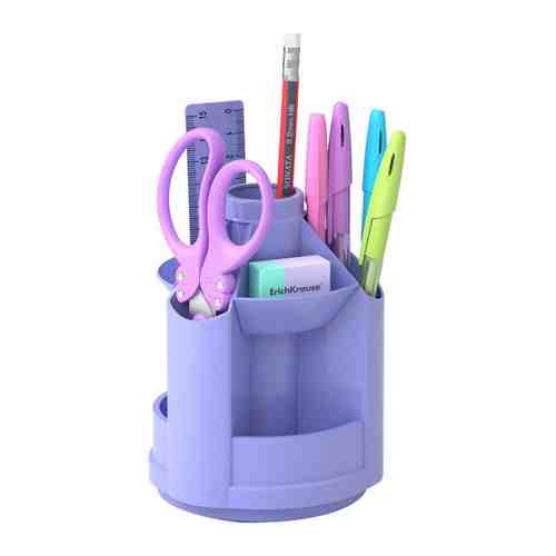 Настольный органайзер ErichKrause Mini Desk Pastel вращающийся пластиковый фиолетовый 8 предметов арт. 3509243