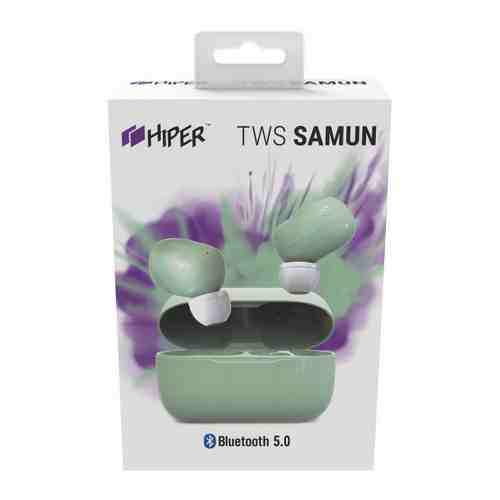 Наушники HIPER TWS Samun Bluetooth 5.0 гарнитура Li-Pol 2x40mAh+300mAh беспроводные зеленые арт. 3448585
