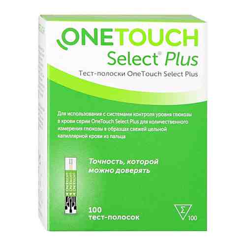One Touch Select Plus Тест-полоски для определения уровня глюкозы в крови (100 штук) арт. 3385747